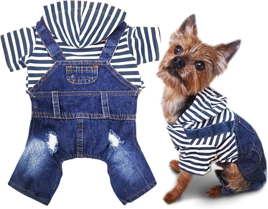 Pet Denim Jumpsuit Dog Jeans Hoodies Cool Blue Coat Medium Small Dogs Classic Jacket Puppy Blue Vintage Washed Vests (L)